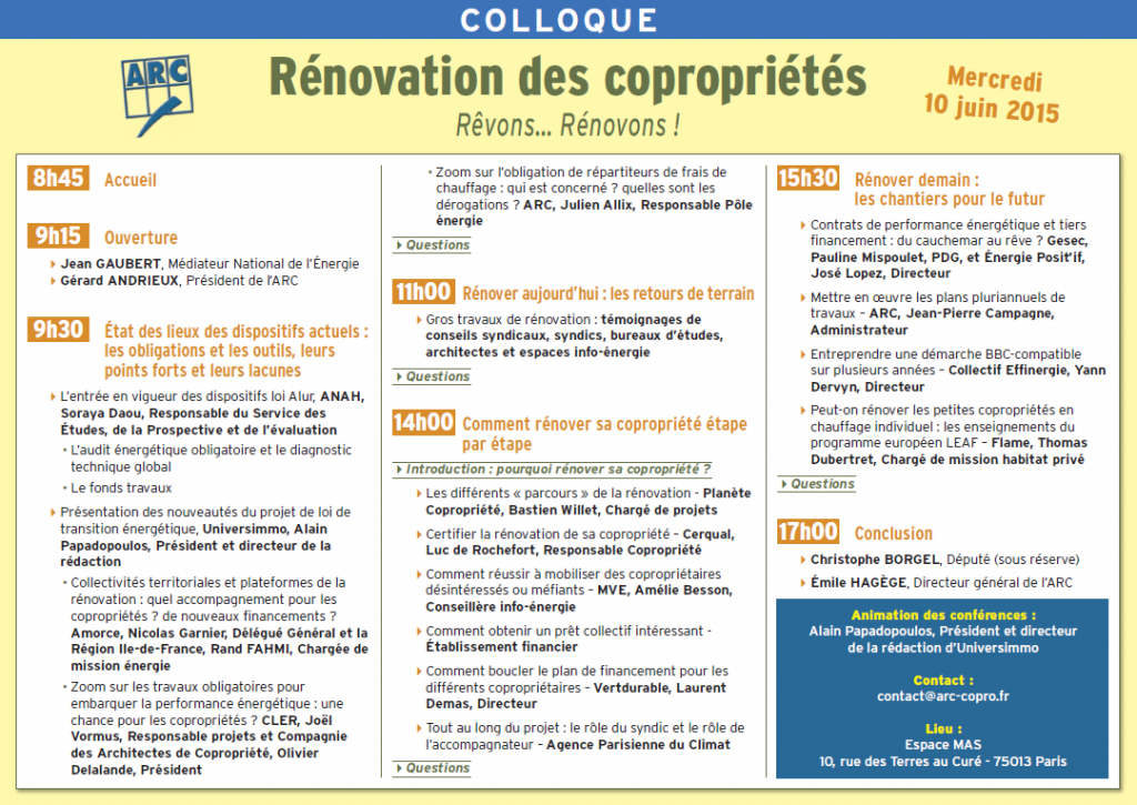 Rénovons Rêvons planning des conférences